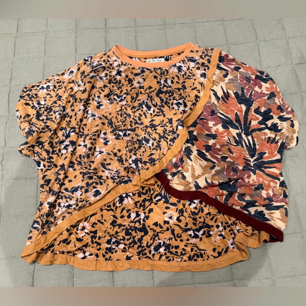 We The Free Orange and Black Patterned Top